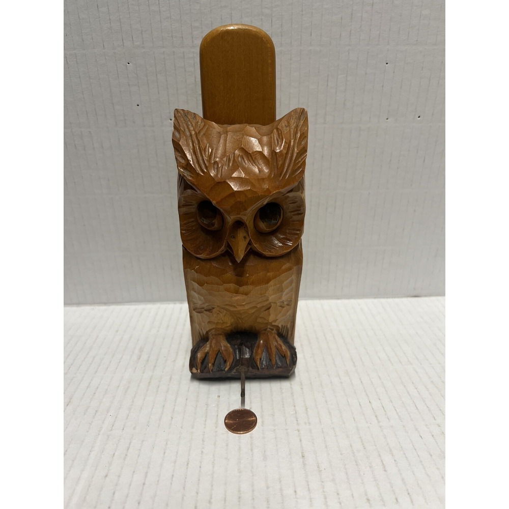 Owl Hand Carved Rustic Vintage Clothes or Shoes Brush holder 6" key holder wall